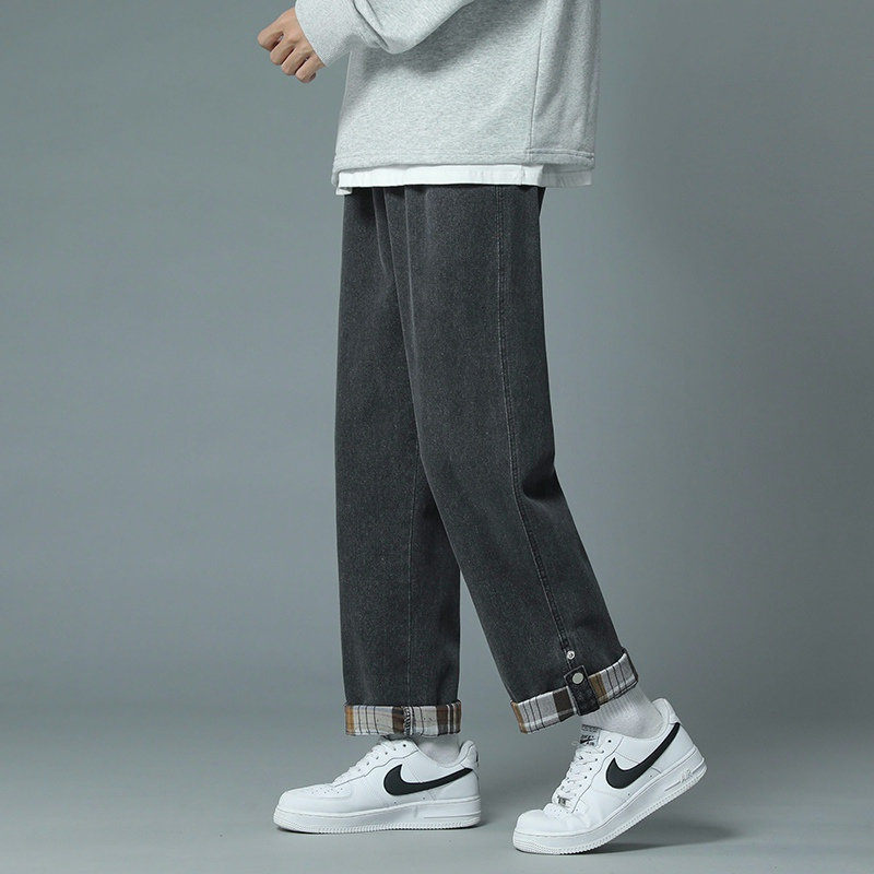 WOOG2005卷边牛仔裤男春季宽松直筒百搭休闲裤男士潮流帅气长裤子