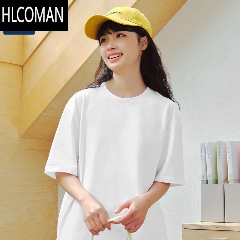 HLCOMANGenio mode美式短袖t恤男夏季黑色打底衫男生大码男士半袖图片