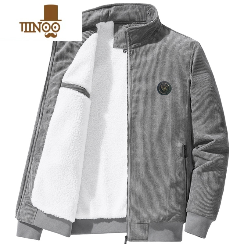 YANXU羔绒加绒加厚冬季保暖棉袄工装多口袋棉服宽松灯芯绒棉衣外套男 XL*推荐110-125斤 灰色