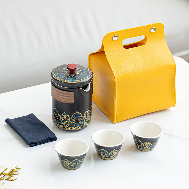 居家旅行茶具套装 伴手礼茶具套装一壶二杯+旅行包高清大图