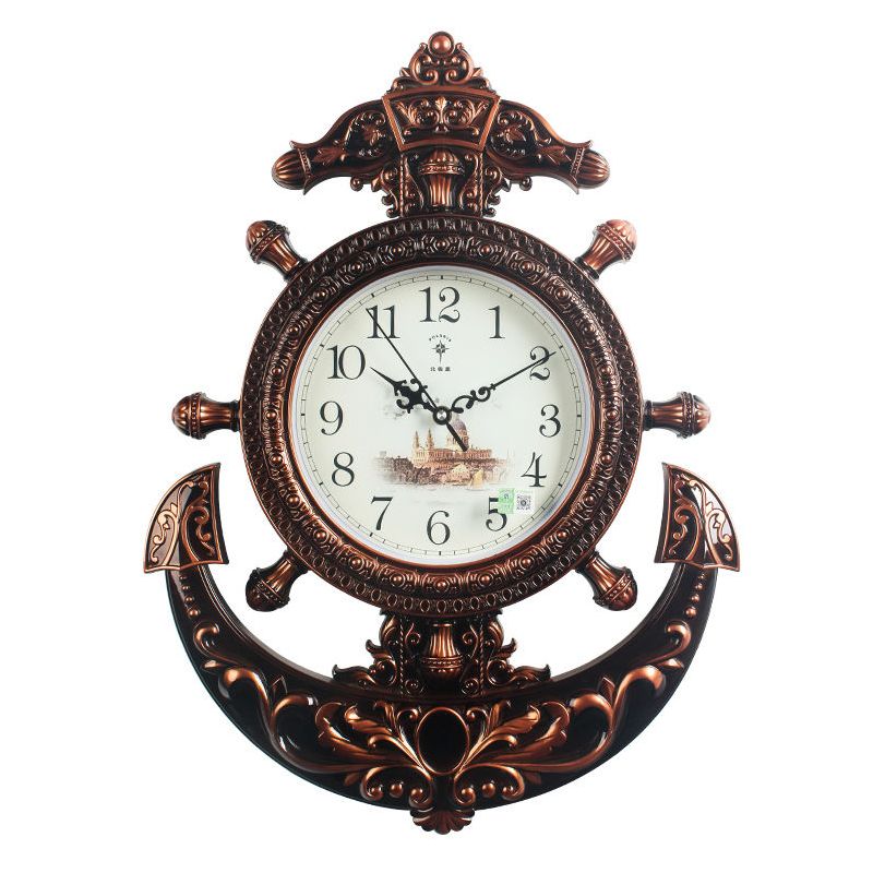 铭侣挂钟客厅正品舵手挂钟客厅装饰创意钟表船舵摇摆石英钟挂表