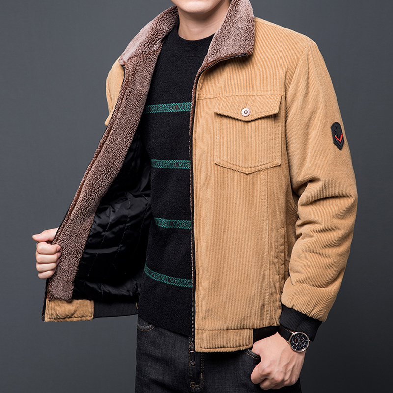 男士棉衣 yuansu外套男冬季中老年立领羊羔绒加绒加厚棉服爸爸冬装