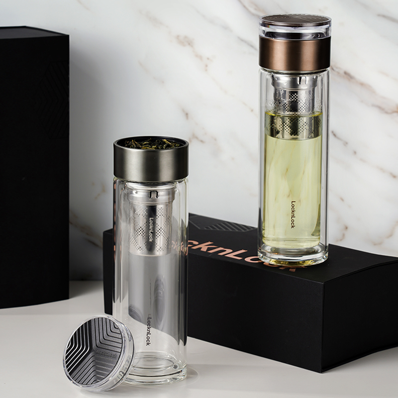 乐扣乐扣(LOCK&LOCK)茶仓双层商务杯LLG599茶水分离420ml透明玻璃杯