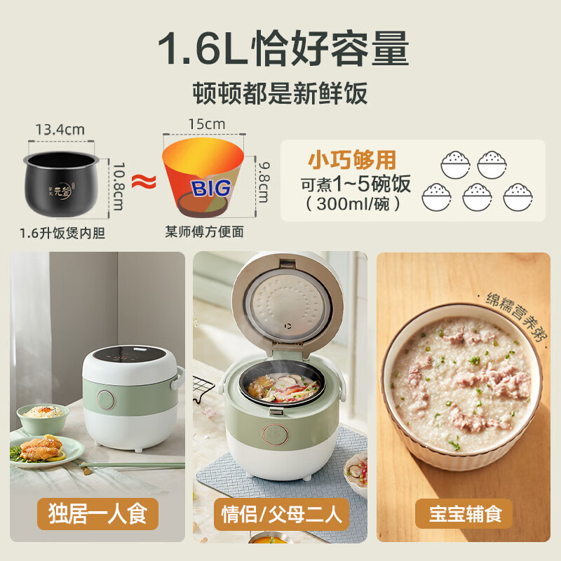小熊(Bear)电饭煲 电饭锅家用1-2人 智能预约多功能 小型迷你电饭煲米饭锅1.6升 DFB-B16C1高清大图