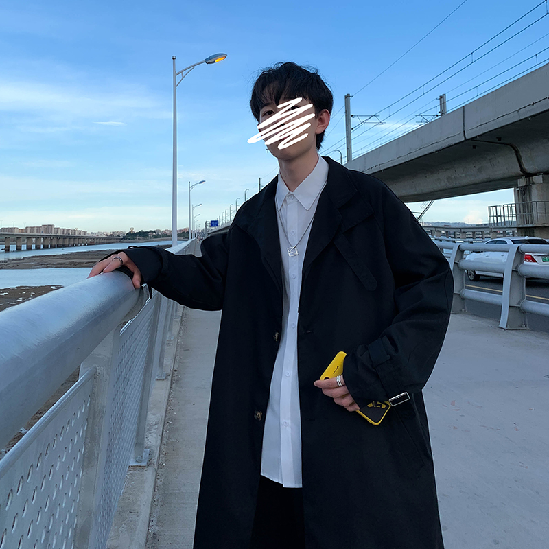 SUNTEK韩版风衣男中长款潮流宽松英伦风帅气外套男春季薄款日系百搭大衣风衣高清大图
