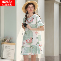 红豆居家(Hodohome)20年春夏新款女士纯棉印花休闲时尚可外穿短袖家居睡裙