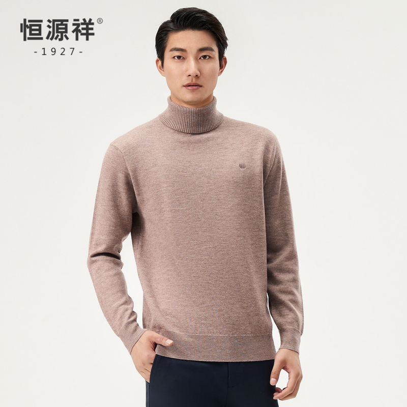 恒源祥羊毛衫男100羊毛高领加厚针织衫2024秋冬新款中年爸爸毛衣高清大图