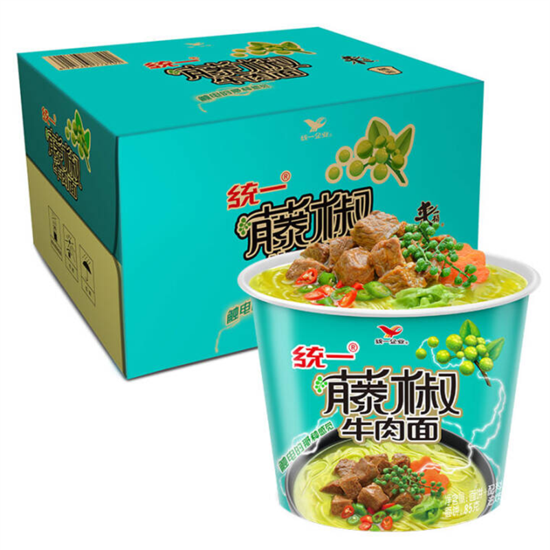 统一藤娇藤椒牛肉面105克12桶方便面桶面整箱装