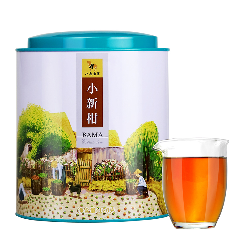 八马茶叶 柑柑好小新柑 新会柑皮普洱熟茶罐装120g