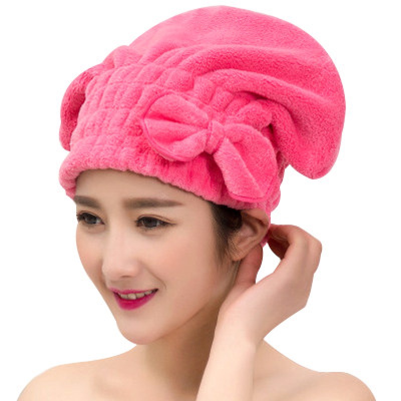 韩国干发帽女吸水速干加厚擦头发干发毛巾蝴蝶结浴帽珊瑚绒干发巾 三维工匠 玫红(蝴蝶结)高清大图
