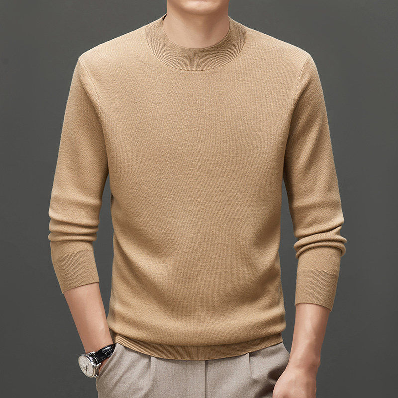 免费退换 2023秋冬新款精纺加厚纯山羊绒毛衣男圆领套头针织衫大码