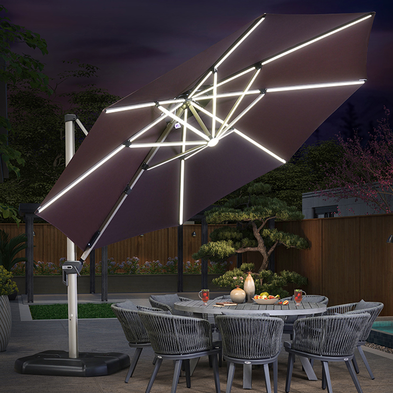 紫叶太阳伞户外庭院伞别墅花园室外罗马伞露台院子露天阳台遮阳伞 4米圆LED灯条【106MM杆500斤水箱】