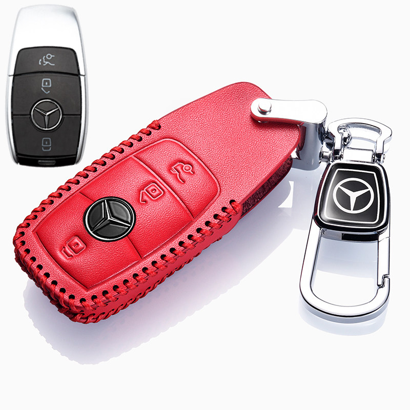 【补贴10%】适用于2020款奔驰E300L钥匙套E260L E200 E350真皮汽车专用钥匙包汽车钥匙包 奔驰E款红色+扣（智能三键）