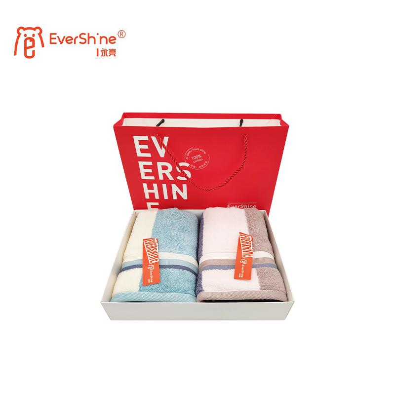 永亮毛巾M0119竖条缎档毛巾105g 34*74cm两条装/盒高清大图