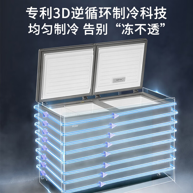 海尔(Haier)冷柜双温冰柜家用冷藏冷冻两用一级能效无需除霜自动减霜大容量一边冷冻一边冷藏保鲜商用大容量双门365升高清大图