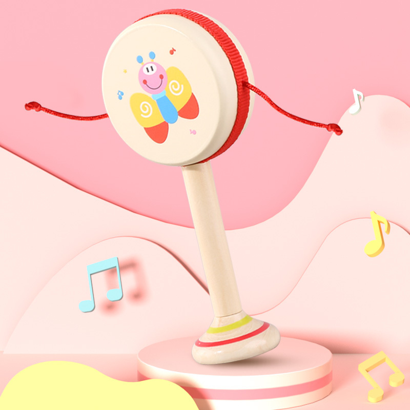 拨浪鼓婴儿玩具0一1老式木质手摇波浪鼓456新生儿2岁三个月宝宝经典款