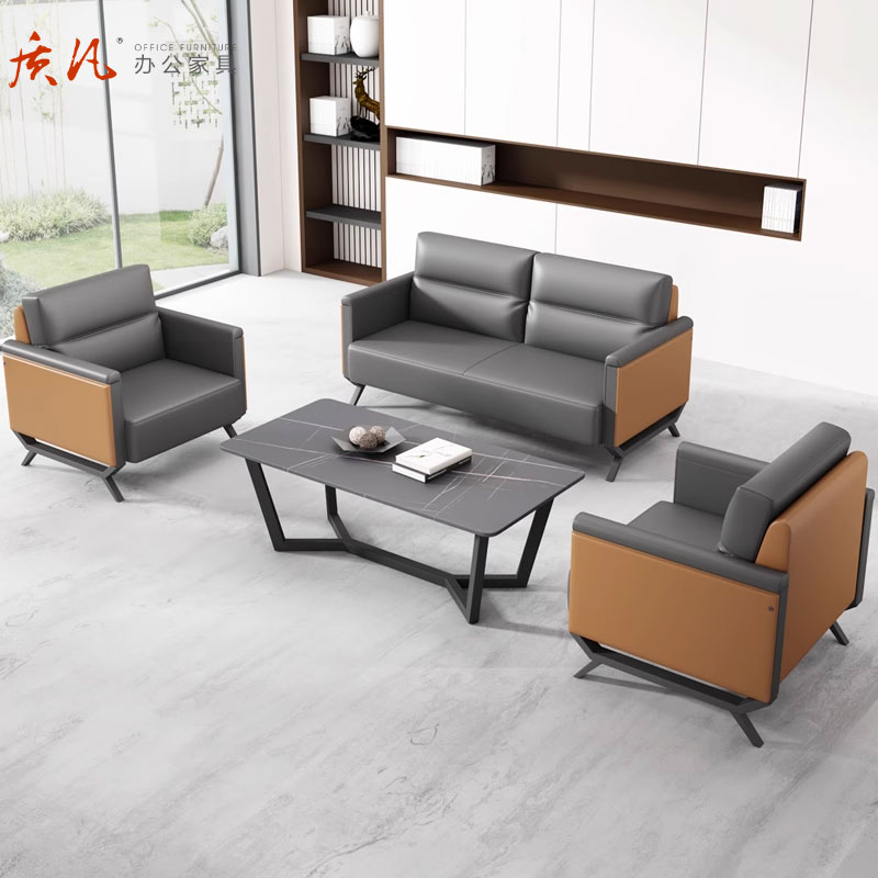质凡贵宾单人沙发高档办公沙发组合 单人+三人位+长茶几高清大图