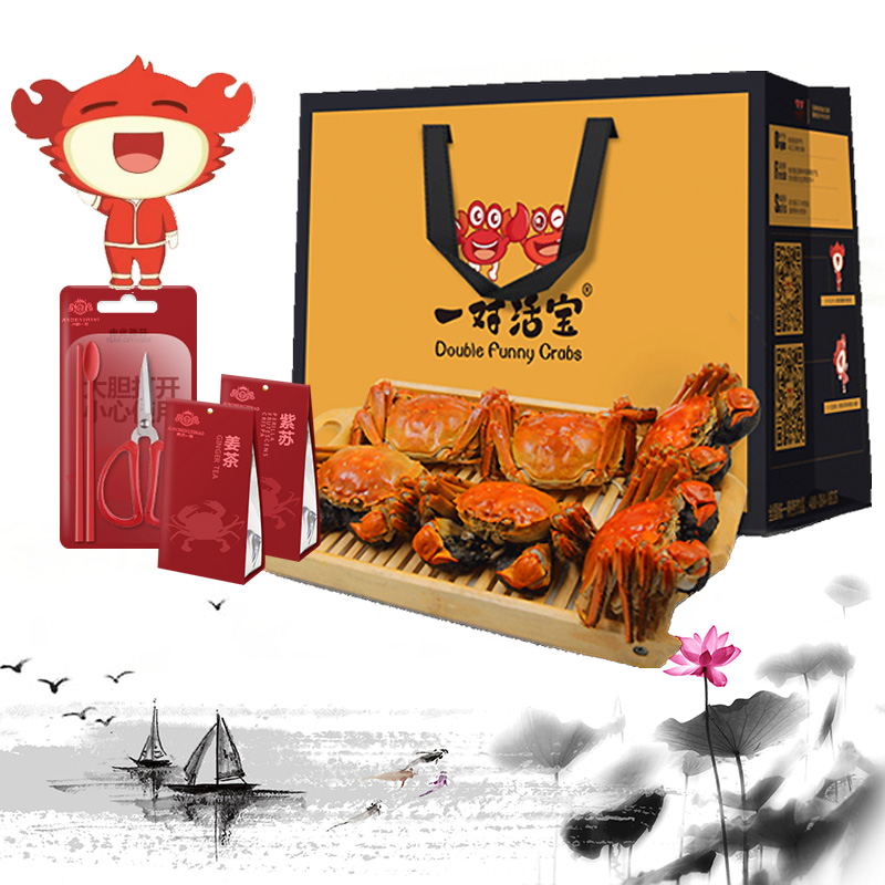 [珍藏大蟹 发全母]一对活宝 大闸蟹 鲜活螃蟹 母3.2-3.5两/只 8只礼盒装