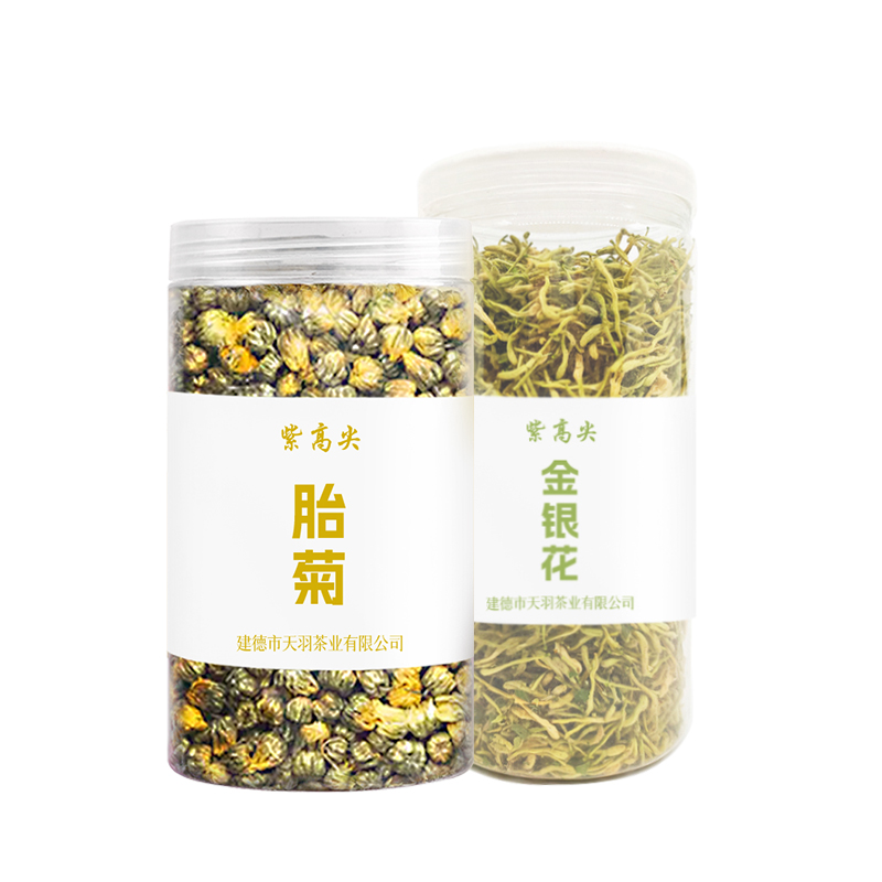 紫高尖特级胎菊金银花200g组合透明罐装高清大图
