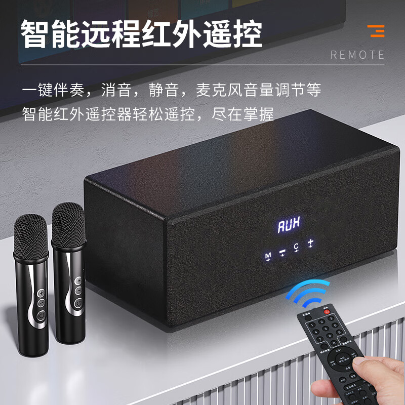索爱(soaiy)SA-F6家庭KTV音响全套卡拉ok功放一体机家用电视投影电木吉他乐器音箱双麦克风木花纹高清大图