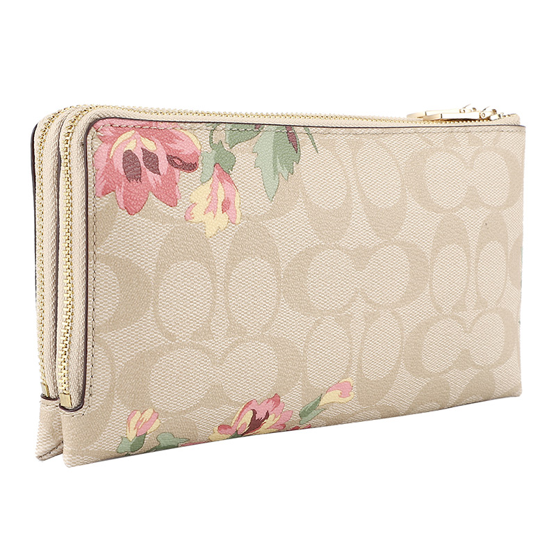 COACH 蔻驰 奢侈品 欧美时尚女手包卡其印花人造革长款手拿包零钱包高清大图