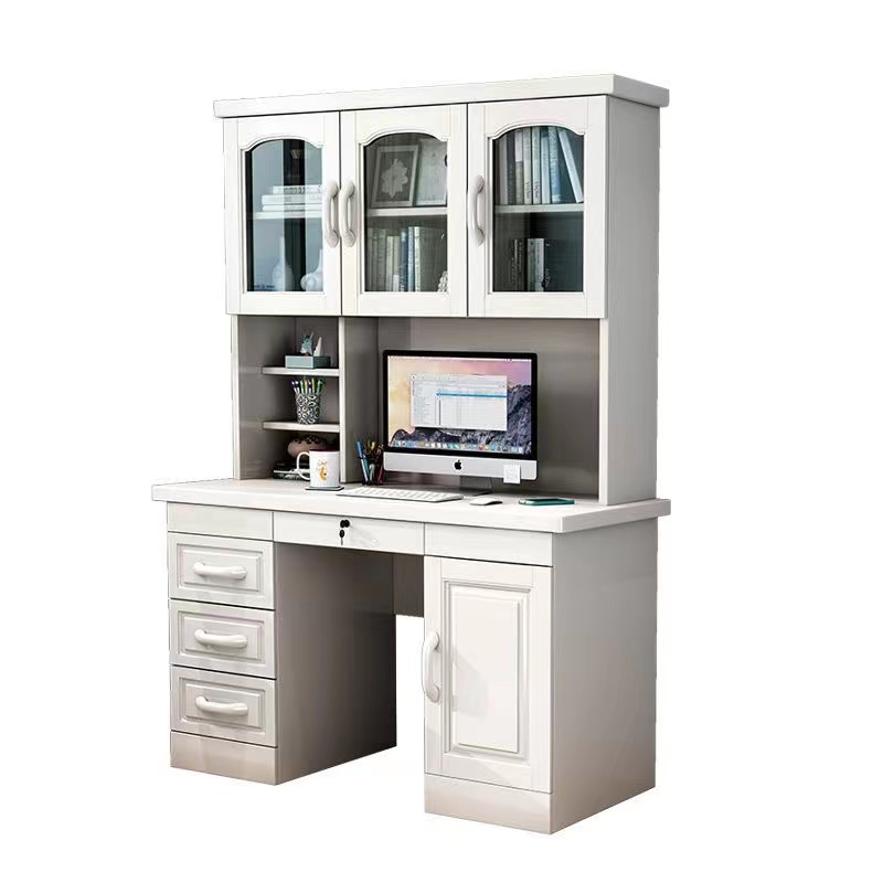 青木川 实木书桌书柜组合带书架卧室书房家用电脑桌1.4米办公桌成人学习桌1.2米高中初中学生写字桌子高清大图