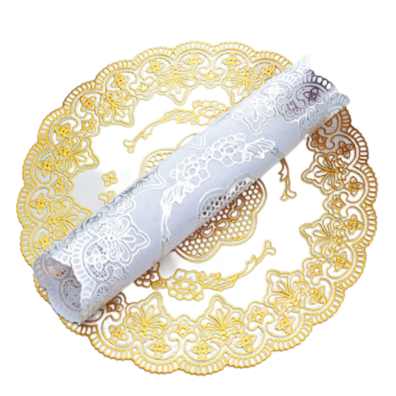 羚翎 LL-D16 直径10CM PVC 杯垫 白底金花高清大图