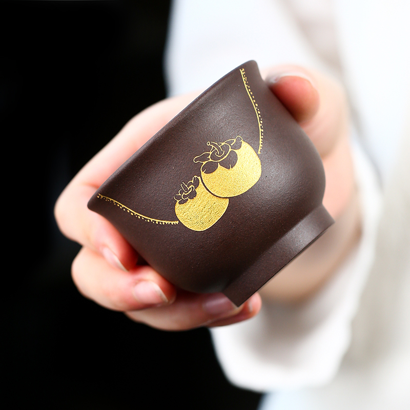 萬春和 好柿成双 宜兴紫砂茶杯双色紫砂对杯情侣杯主人杯90ml高清大图