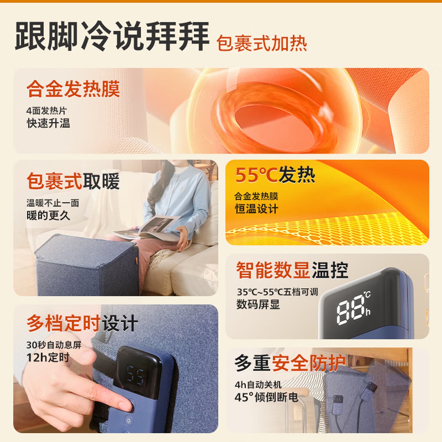 飞利浦(PHILIPS)暖脚围挡办公学习桌下电暖腿热脚垫发热腿围AHR3126NJD蓝色5面款高清大图