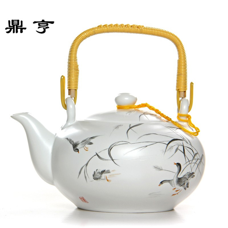 鼎亨定窑脂白大号提梁壶陶瓷茶壶功夫茶具耐高温家用泡茶壶单壶75