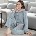 珊瑚绒睡衣女款2024新款秋冬加绒加厚法兰绒家居服可外穿时尚套可 XL建议120-140斤 浅蓝色加厚开衫款