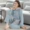 珊瑚绒睡衣女款2024新款秋冬加绒加厚法兰绒家居服可外穿时尚套装 浅蓝色加厚开衫款 XL建议120-140斤