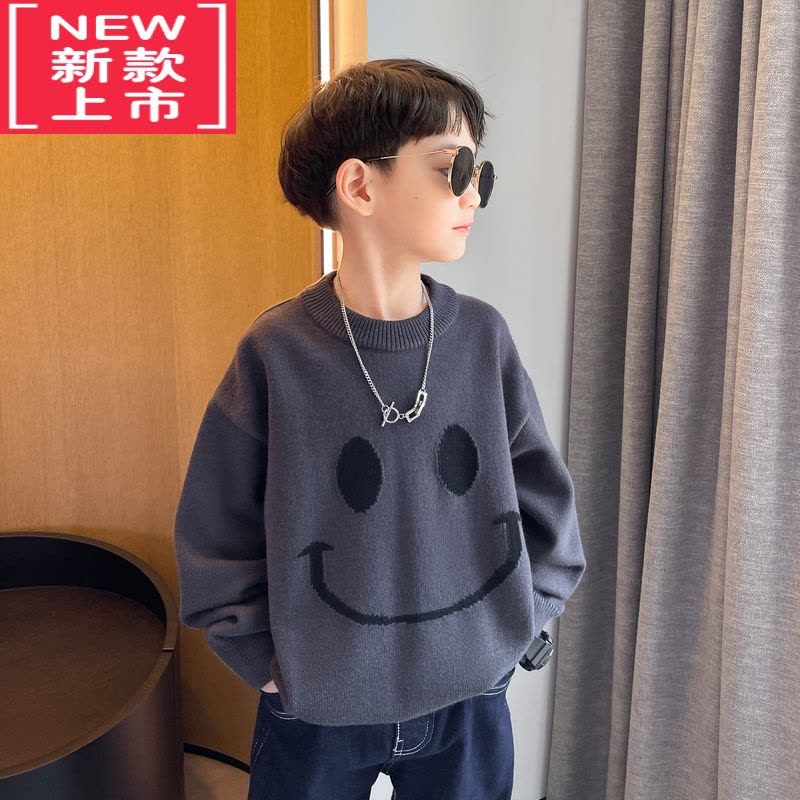 可莉允男童毛衣2022秋冬新款中大童男孩圆领上衣儿童休闲针织打底衫洋气图片