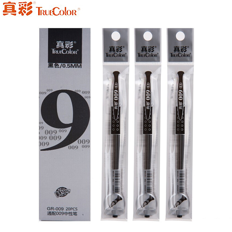 真彩GR-009中性笔芯黑色 20支/盒 5盒 0.5mm中性笔替芯 真彩中性笔芯 水笔芯替换芯
