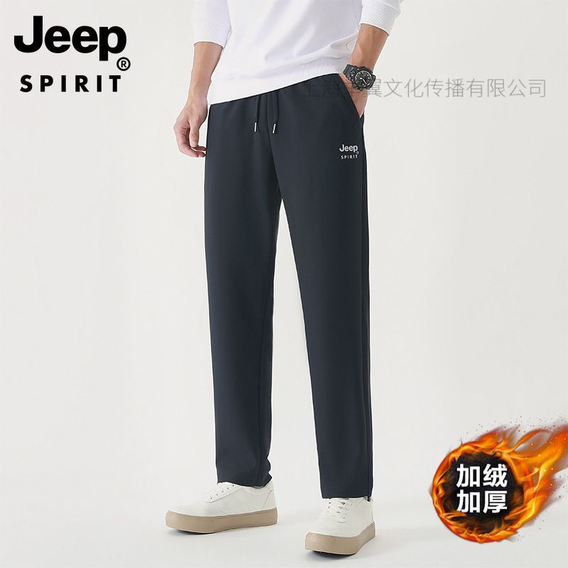 JEEP SPIRIT新款男士直筒束口中腰大码男裤针织运动裤弹力系带休闲裤