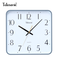 天王星(Telesonic)时尚方形挂钟简约客厅石英钟方盘创意现代居家静音卧室书房时钟表 13英寸灰色【长33厘米、高32厘米】