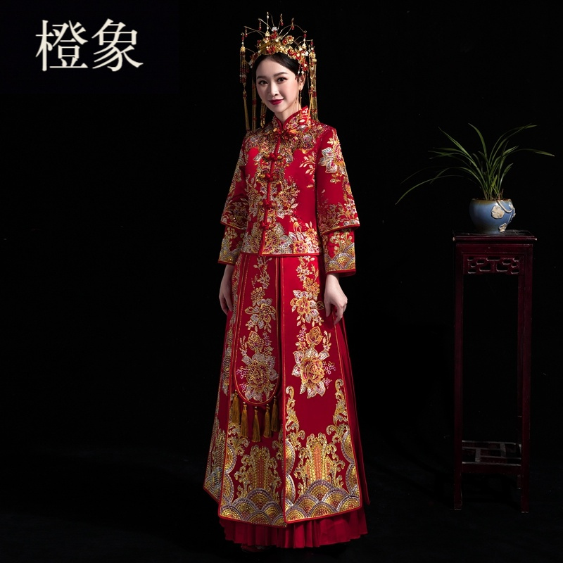 橙象秀禾服新娘结婚礼服中式古装嫁衣出阁服复