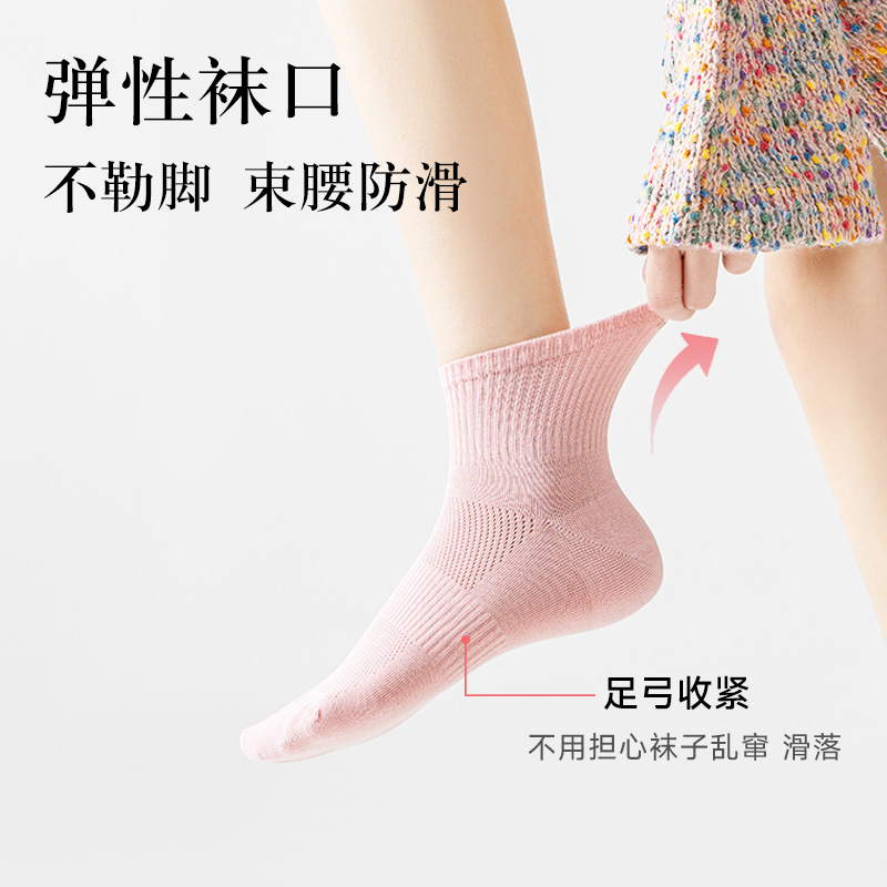 舒跑袜子女春夏季薄款棉袜蜂窝网眼透气吸汗女士休闲袜子中短筒袜高清大图