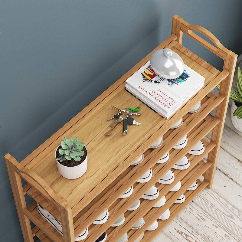 鞋架简易楠竹鞋架多层家用经济型实木省空间鞋柜组装宿舍口鞋架 [全板隔层]10层60长图片