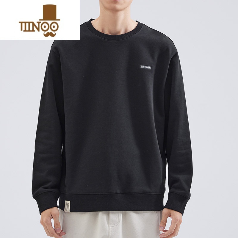 YANXU无帽套头圆领加绒卫衣男款潮牌宽松长袖t恤男生打底衫