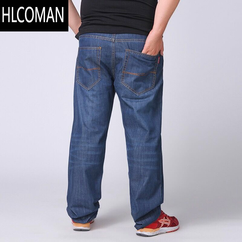 hlcoman款弹力牛仔裤男士超大码加肥胖宽松高腰直筒裤中年爸爸裤肥佬