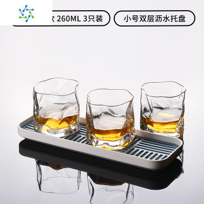 威士忌酒杯创意啤酒杯酒杯ins风北欧描金水晶玻璃洋酒杯酒具套装 三 [彩盒金装]个性冰裂/2只装+304不锈钢冰块4粒装