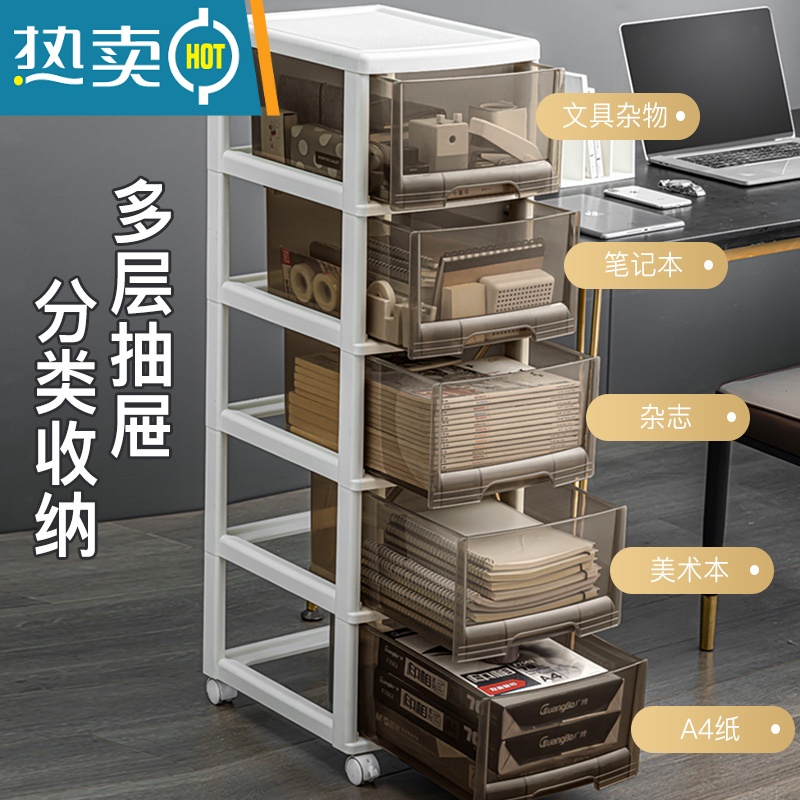 敬平文件收纳柜办公室桌面储物盒子书桌下抽屉文具移动透明塑料置物架高清大图