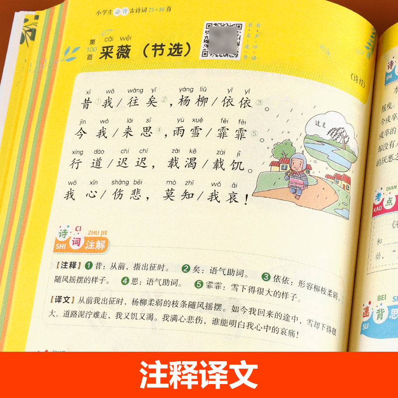 小学生必背古诗词129首 小学通用 [正版]老师小学生必背古诗词75十80彩图注音人教版75+80小学一年级古诗75首加高清大图