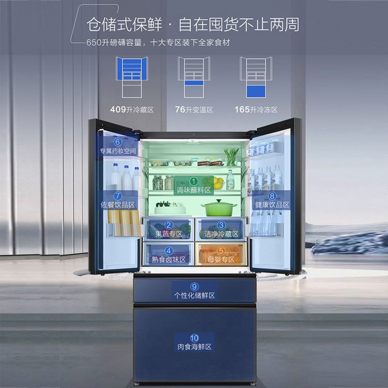 海尔(Haier)650升 多门冰箱 阻氧干湿分储 全温区变温 家用电冰箱 BCD-650WGHFD12STU1