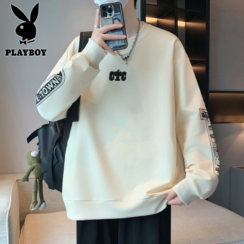 花花公子新款高品质卫衣男潮流2025秋季新款印花青少年套头学生单穿高清大图