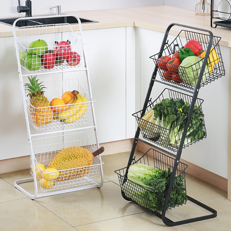 置地款大号三层置物架黑色蔬菜置物架厨房黑色落地多层放菜架子家用