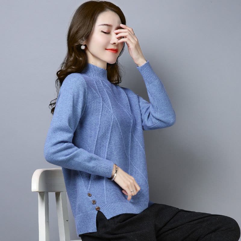 短款半高圆领加厚毛衣女秋冬季新款宽松韩版百搭针织打底衫图片