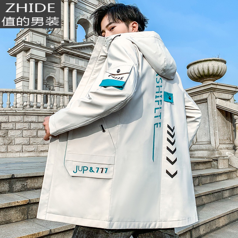 SUNTEK男士外套春秋季韩版潮流风衣中长款秋冬加绒加厚夹克男装秋装上衣风衣高清大图