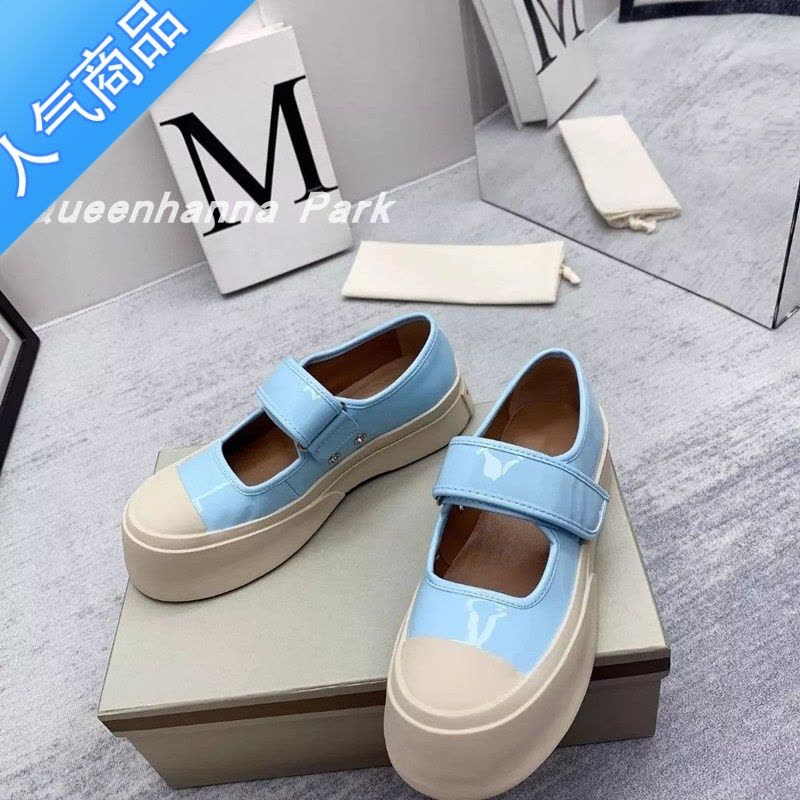 SUNTEK春秋网红同款浅口松糕厚底大头鞋女韩版复古玛丽珍鞋魔术贴小白鞋图片